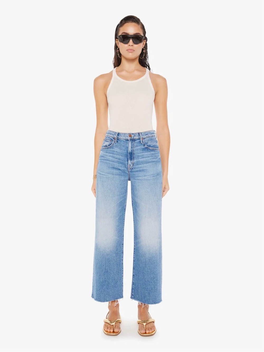 MOTHER Maven Ankle Fray High-Rise Wide Leg Jeans